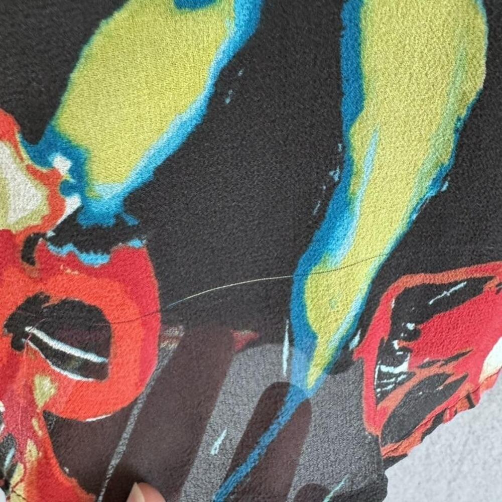 Chico's Silk Skirt Womens 2 Black Floral Lined Sheer Midi‎ Love Holidays Flaws - Picture 8 of 14